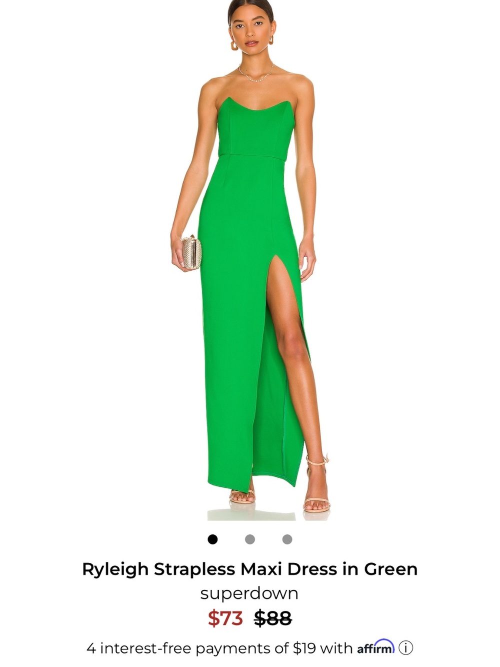 superdown Strapless Maxi Dress in Bright Green with Thigh Slit